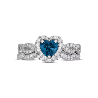 Sotiya Halo Heart Cut Twist Wedding Ring Set Sterling Silver-Sotiya