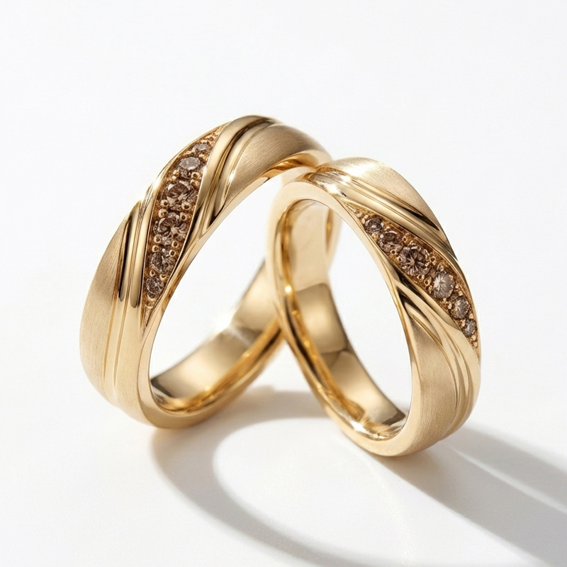 Sotiya Curved Design Round Cut Coffee Couple Rings Sterling Silver-Sotiya