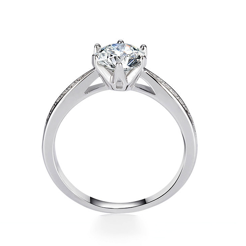Sotiya Cathedral 6 Prong Round Cut Moissanite Engagement Ring Sterling Silver-Sotiya