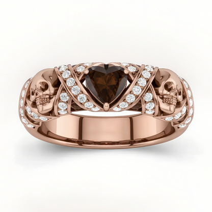 Sotiya Gothic Skull Heart Cut Coffee Women's Wedding Ring Sterling Silver-Sotiya