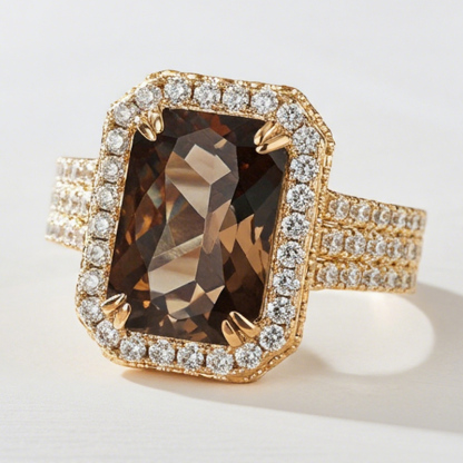 Sotiya Halo Radiant Cut Coffee Engagement Ring Sterling Silver