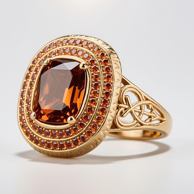 Sotiya Best Buds Princess Inspired Celtic Triple Spiral Knot Design Double Halo Coffee Cushion Cut Engagement Ring Sterling Silver-Sotiya