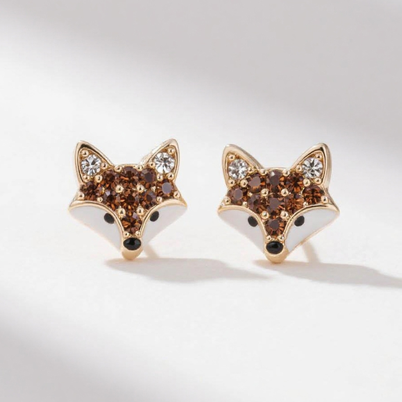 Sotiya Animal City Fox Design Coffee Enamel Stud Earrings-Sotiya