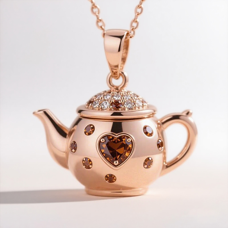 Sotiya Best Buds Teapot and Dancing Princess Heart Cut Chocolate Necklace Sterling Silver-Sotiya