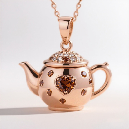 Sotiya Best Buds Teapot and Dancing Princess Heart Cut Chocolate Necklace Sterling Silver-Sotiya
