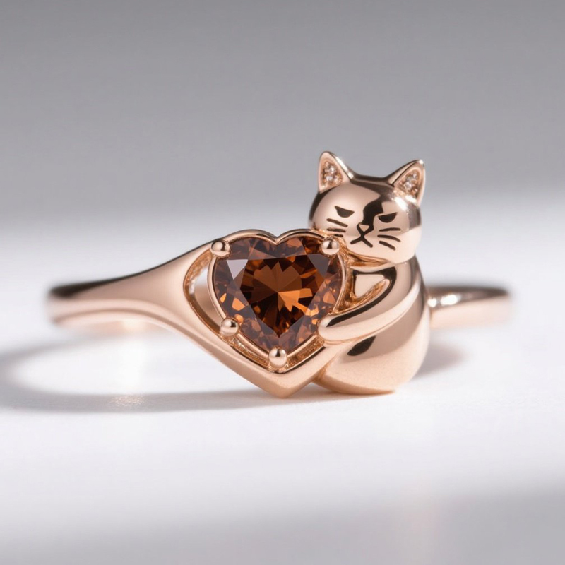 Sotiya Grumpy Cat Embraces Love Heart Coffee Cocktail Ring-Sotiya