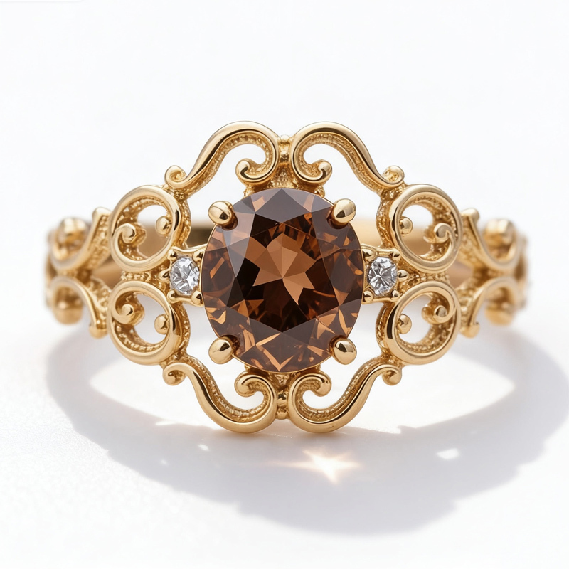 Sotiya Rococo Oval Cut Coffee Engagement Ring Sterling Silver-Sotiya