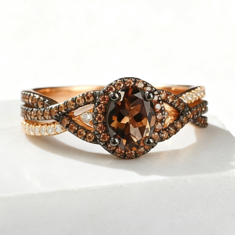 Sotiya Halo Oval Cut Coffee Twist Shank Engagement Ring Sterling Silver