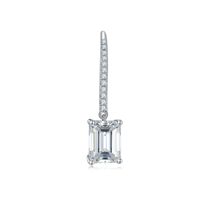 Sotiya Emerald Cut Moissanite Drop Earrings Sterling Silver-Sotiya
