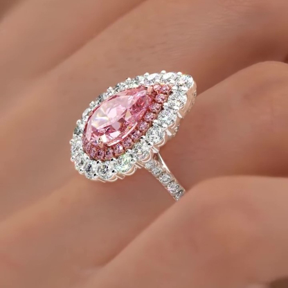 Sotiya Double Halo Cathedral Pear Cut Pink Two Tone Engagement Ring Sterling Silver-Sotiya