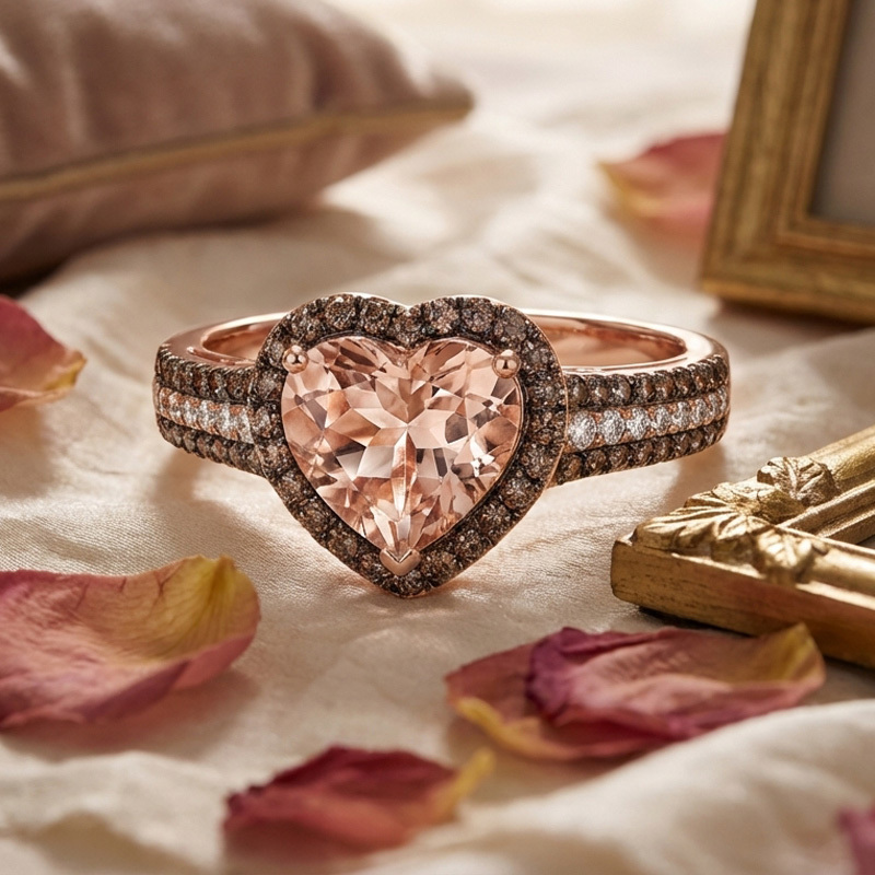 Sotiya Halo Synthetic Morganite Heart Cut Coffee Engagement Ring Sterling Silver-Sotiya