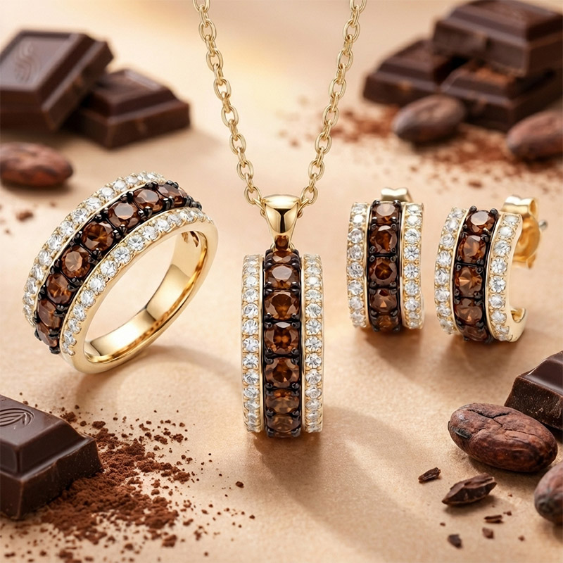 Sotiya Three-Row Round Cut Coffee Jewelry Set Sterling Silver-Sotiya