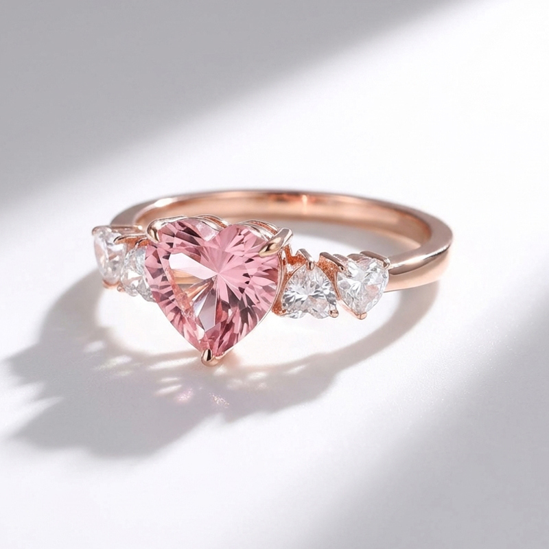 Sotiya Heart Sidestones Pink Heart Fantasy Starbrite Cut Engagement Ring Sterling Silver-Sotiya