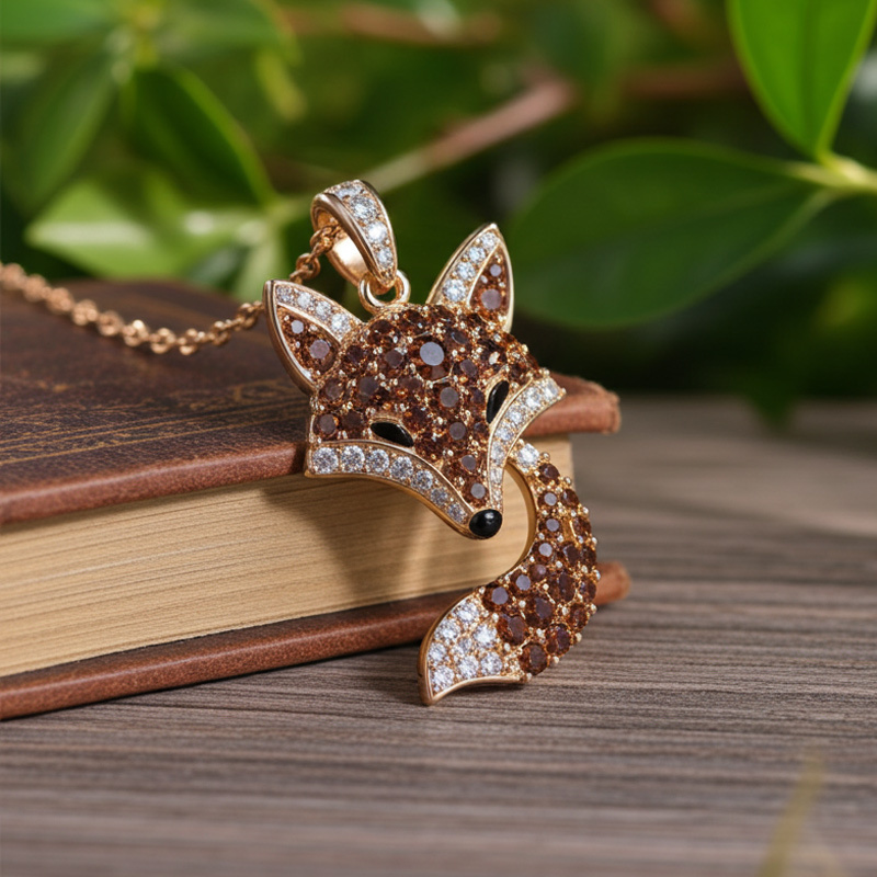 Sotiya Animal City Fox Design Coffee Pendant Necklace-Sotiya