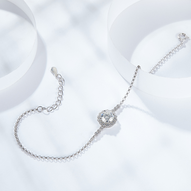 Sotiya Halo Round Cut Moissanite Bracelet Sterling Silver-Sotiya