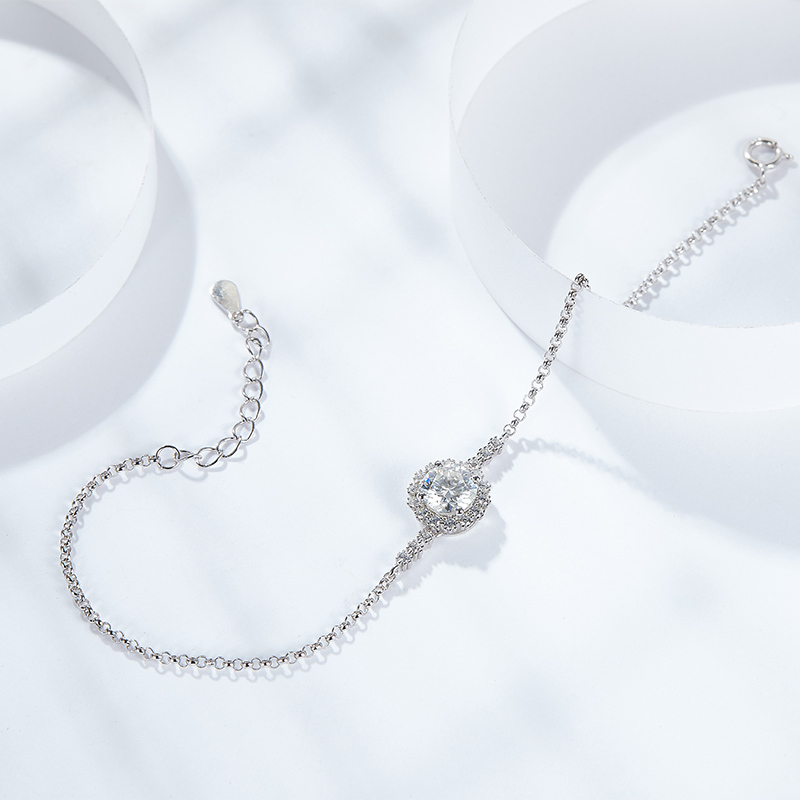 Sotiya Halo Round Cut Moissanite Bracelet Sterling Silver-Sotiya