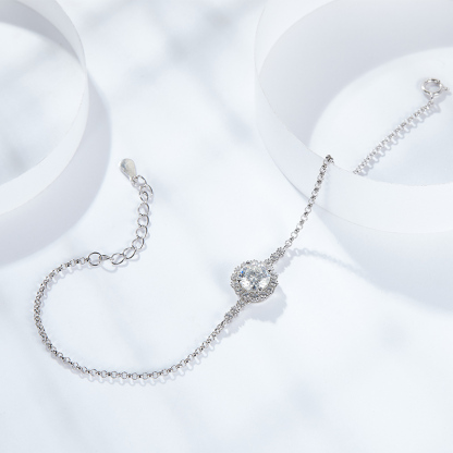 Sotiya Halo Round Cut Moissanite Bracelet Sterling Silver-Sotiya