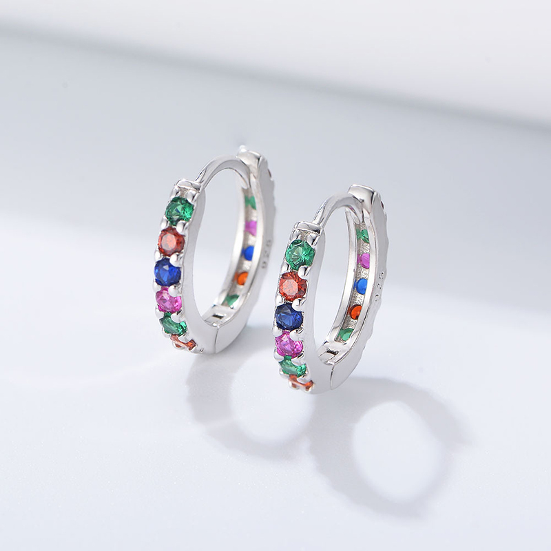 Sotiya Multi Color Rainbow Huggie Hoop Earrings Sterling Silver-Sotiya