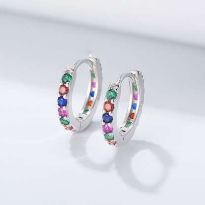 Sotiya Multi Color Rainbow Huggie Hoop Earrings Sterling Silver-Sotiya