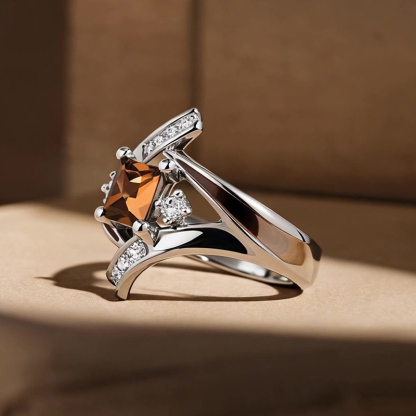 Sotiya Princess Cut Bypass Coffee Enamel Engagement Ring Sterling Silver-Sotiya