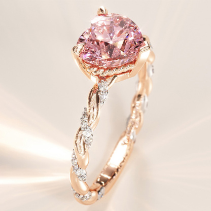 Sotiya Twist Heart Cut Pink/Coffee/White Engagement Ring Sterling Silver-Sotiya