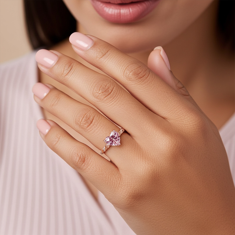 Sotiya Twist Heart Cut Pink/Coffee/White Engagement Ring Sterling Silver-Sotiya