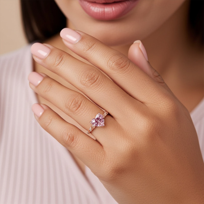 Sotiya Twist Heart Cut Pink/Coffee/White Engagement Ring Sterling Silver-Sotiya