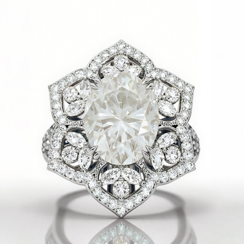 Sotiya Floral Halo Oval Cut Vintage Engagement Ring Sterling Silver-Sotiya