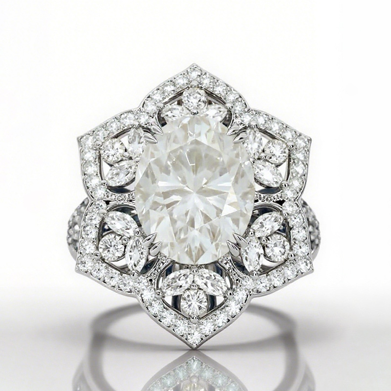 Sotiya Floral Halo Oval Cut Vintage Engagement Ring Sterling Silver-Sotiya