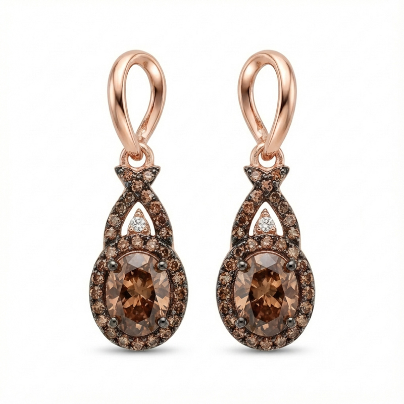 Sotiya Halo Oval Cut Coffee Drop Earrings Sterling Silver-Sotiya