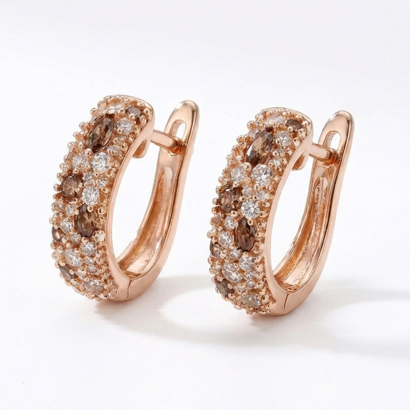 Sotiya Marquise and Round Cut Coffee Hoop Earrings Sterling Silver-Sotiya