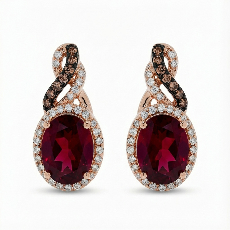 Sotiya Two Tone Halo Oval Cut Coffee Stud Earrings Sterling Silver-Sotiya