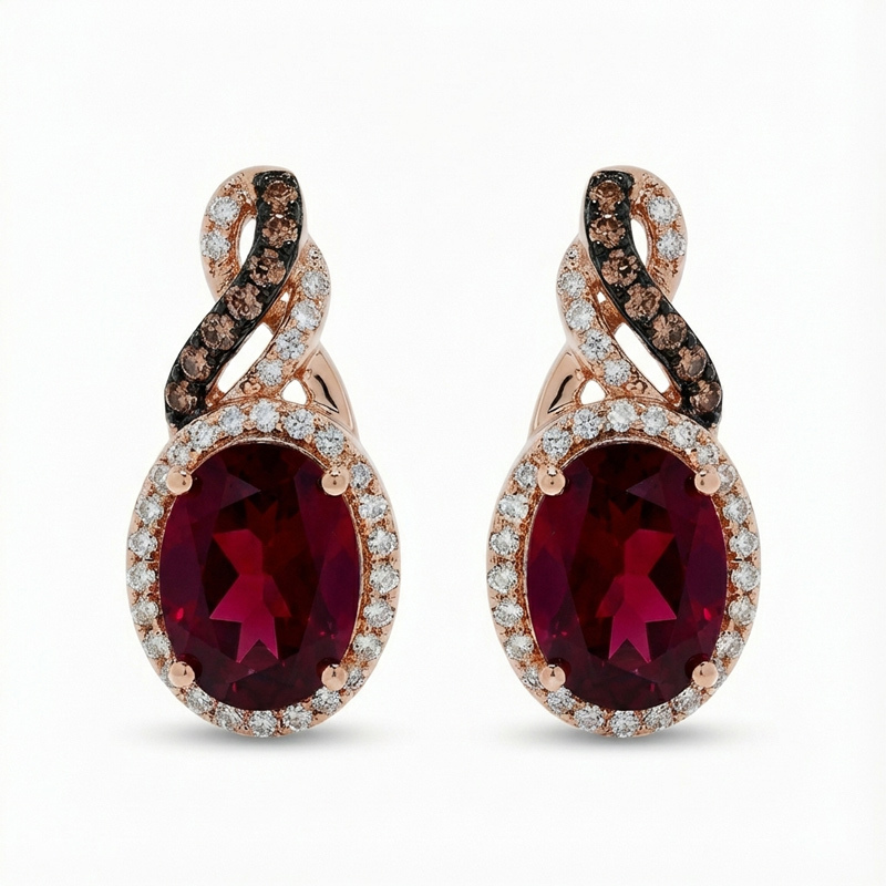 Sotiya Two Tone Halo Oval Cut Coffee Stud Earrings Sterling Silver-Sotiya