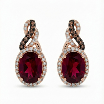 Sotiya Two Tone Halo Oval Cut Coffee Stud Earrings Sterling Silver-Sotiya