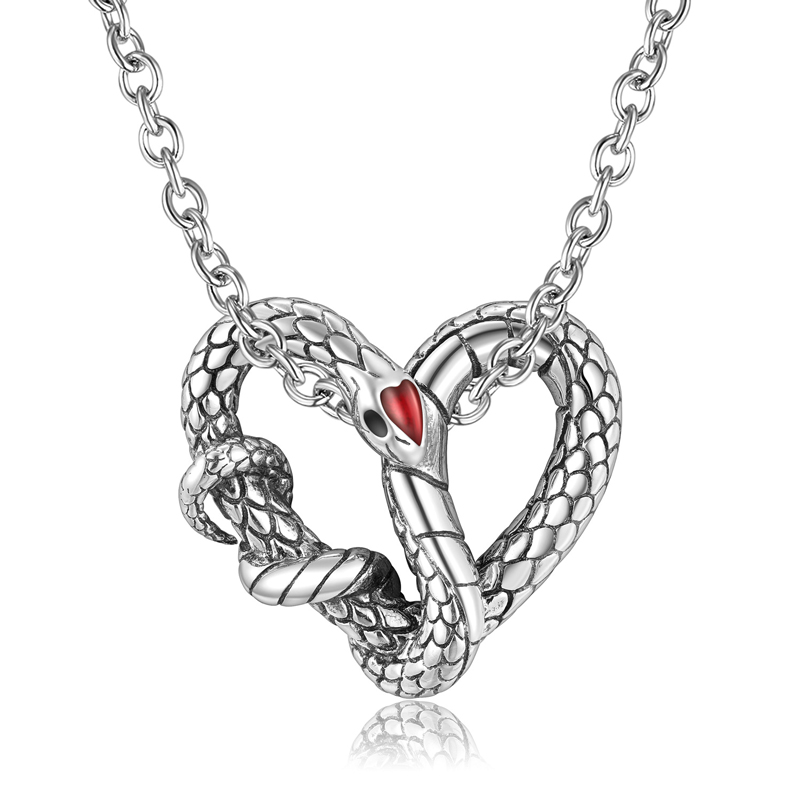 Sotiya Snake Heart Shape Necklace Red Enamel Sterling Silver