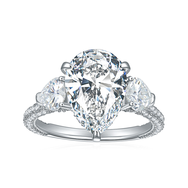 Sotiya Three Stone Pear Cut Moissanite Engagement Ring Sterling Silver-Sotiya