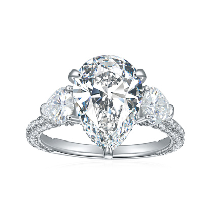 Sotiya Three Stone Pear Cut Moissanite Engagement Ring Sterling Silver-Sotiya