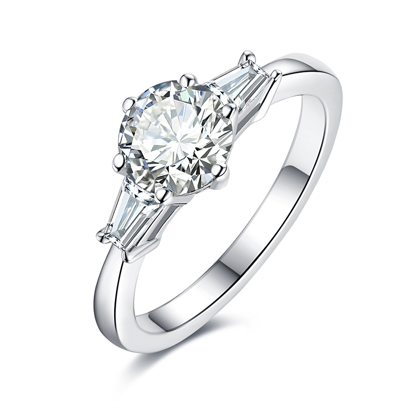 Sotiya Three Stone Round Cut Moissanite Engagement Ring Sterling Silver-Sotiya