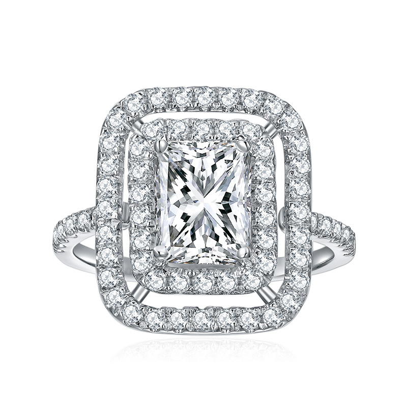 Sotiya Two Halo Radiant Cut Moissanite Engagement Ring Sterling Silver-Sotiya