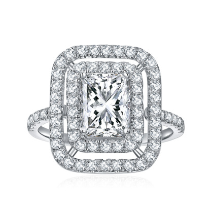 Sotiya Two Halo Radiant Cut Moissanite Engagement Ring Sterling Silver-Sotiya