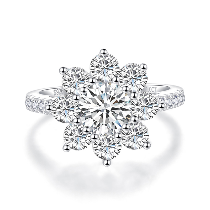 Sotiya Sunflower Cathedral Round Cut Moissanite Engagement Ring Sterling Silver-Sotiya