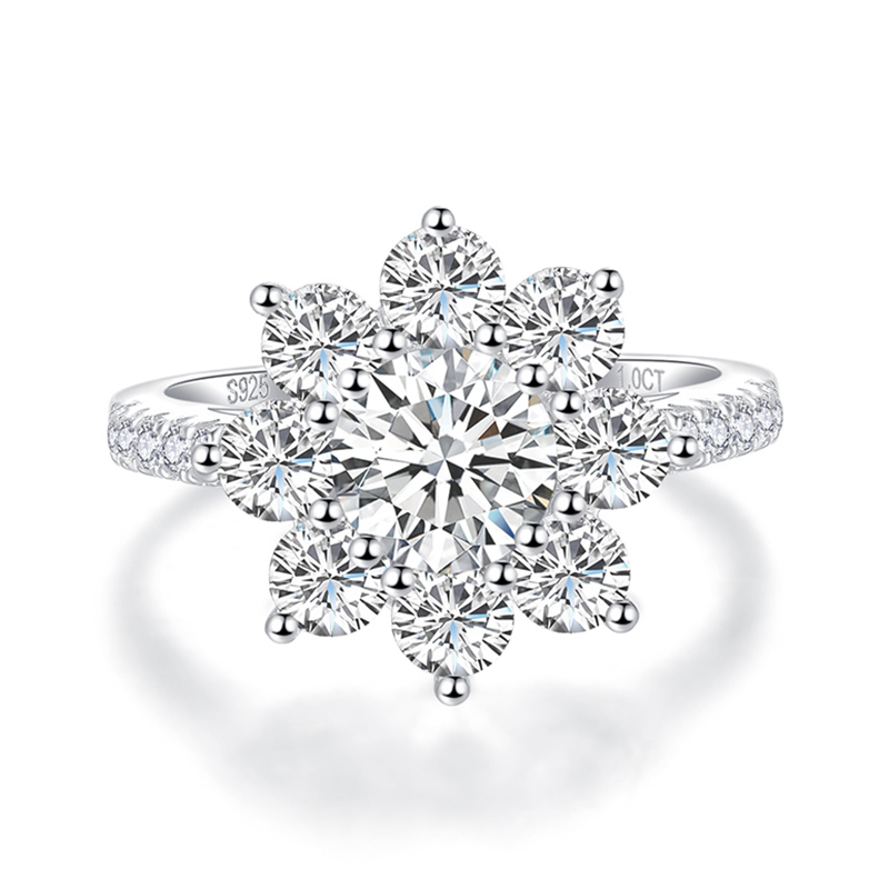 Sotiya Sunflower Cathedral Round Cut Moissanite Engagement Ring Sterling Silver-Sotiya