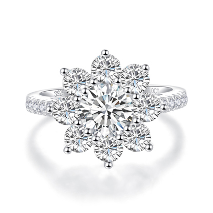 Sotiya Sunflower Cathedral Round Cut Moissanite Engagement Ring Sterling Silver-Sotiya