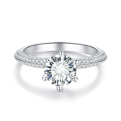 Sotiya Crown Design Round Cut Moissanite Engagement Ring Sterling Silver-Sotiya
