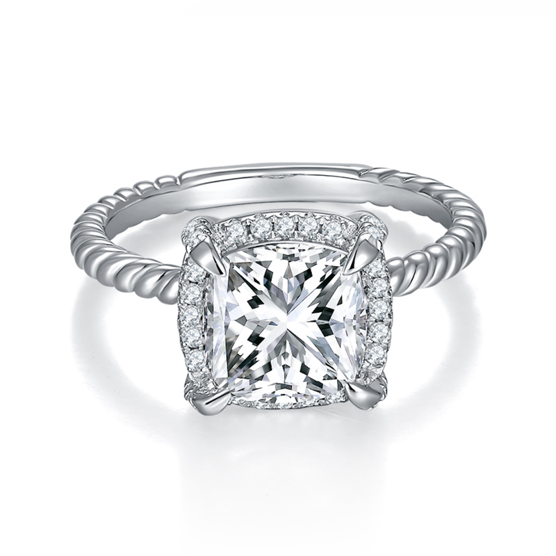 Sotiya Twist Halo Cushion Cut Moissanite Engagement Ring Sterling Silver-Sotiya