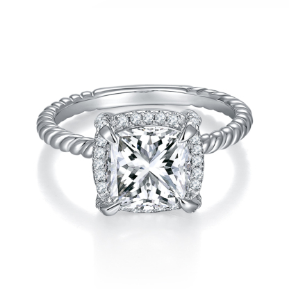 Sotiya Twist Halo Cushion Cut Moissanite Engagement Ring Sterling Silver-Sotiya