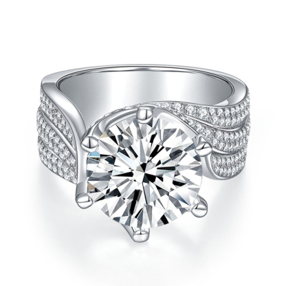 Sotiya Wide Twist Round Cut Moissanite Engagement Ring Sterling Silver-Sotiya