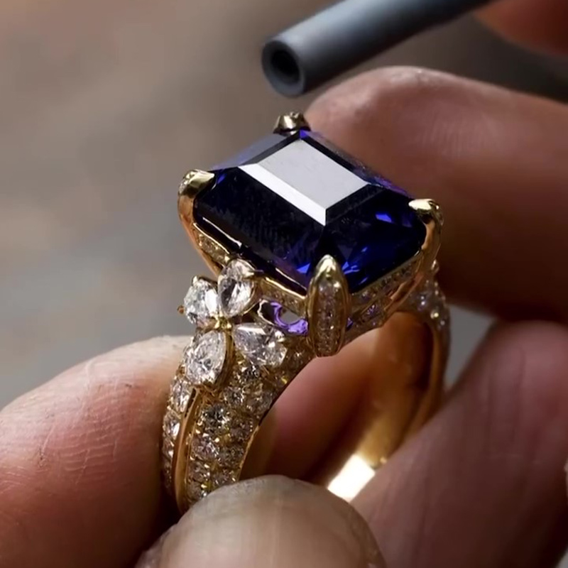 Sotiya Sapphire Radiant Cut Flower Engagement Ring Sterling Silver-Sotiya