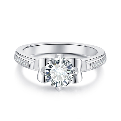 Sotiya Iris Round Cut Moissanite Engagement Ring Sterling Silver-Sotiya