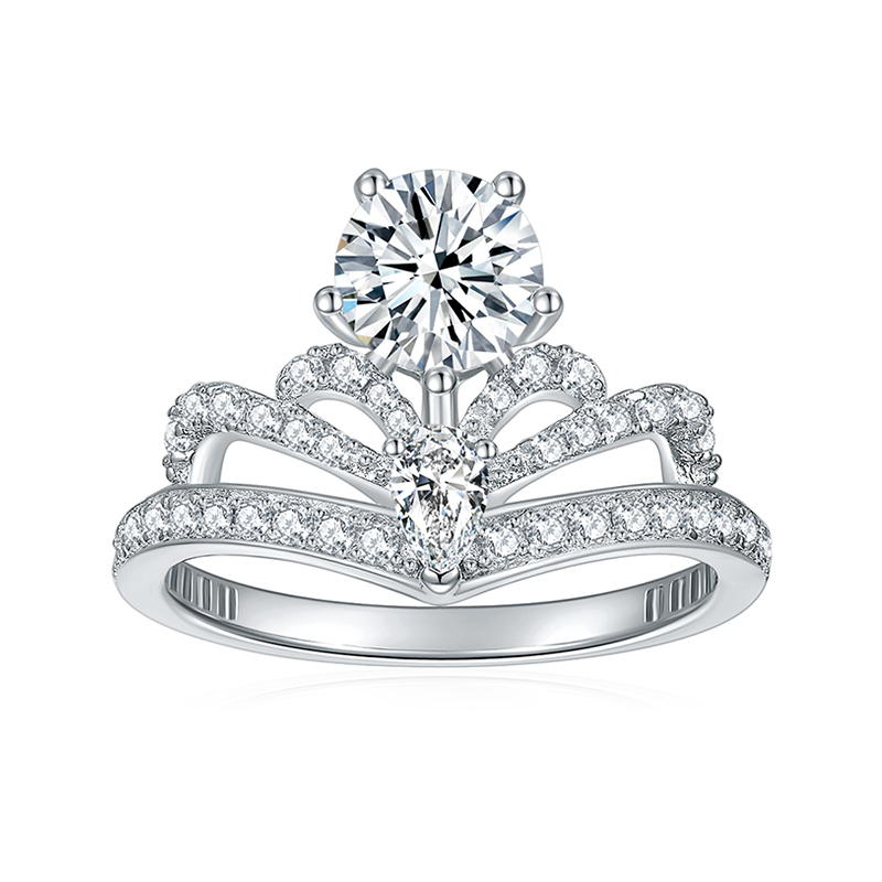 Sotiya Crown Design Round Cut Moissanite Engagement Ring Sterling Silver-Sotiya